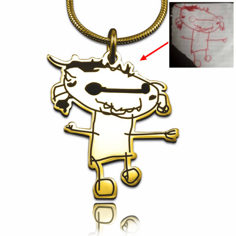 DIY Drawing Necklace in Silver or Gold- Draw Your Own Style - Combine Any Dream Elements